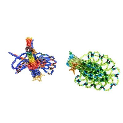 Alternate image for Hand-Beaded Glass Peacock Ornaments from Guatemala Pair Real Beauty