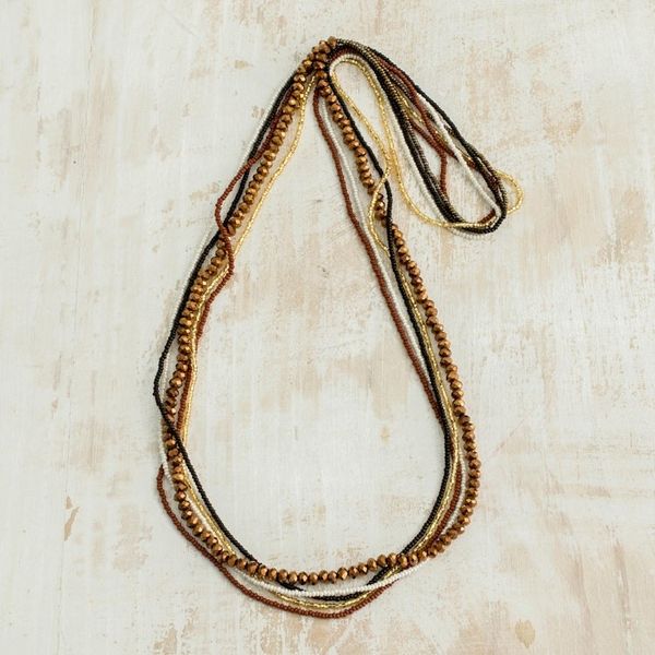 Alternate image for Earth Tones and Black Beaded Necklaces Set of 5 Golden Ethereal Fusion