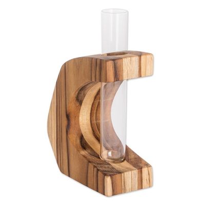 Alternate image for Watertight Teak Wood Vase with Glass Tube from Guatemala Home Sophistication