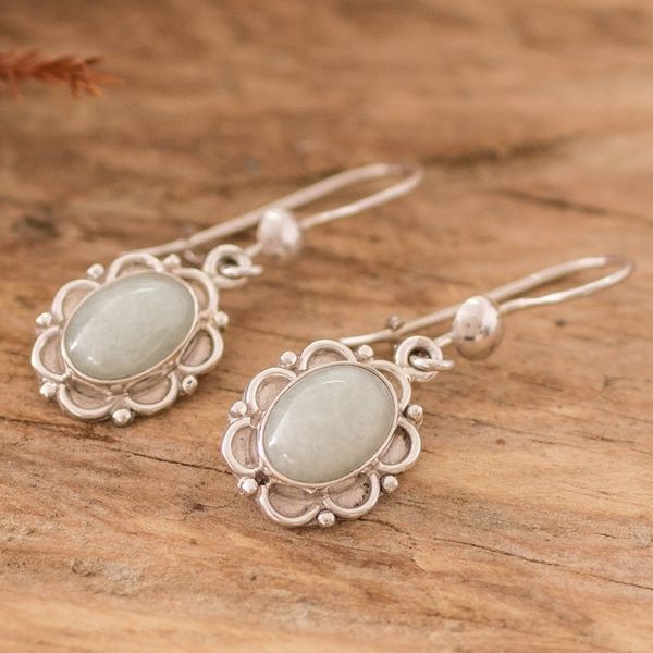Alternate image for Artisan Crafted Jade and Sterling Silver Earrings Apple Princess of the Forest