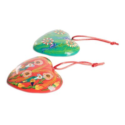 Alternate image for Set of 6 Hand-Painted Ceramic Ornaments with Cotton Bag Hearts of Nature