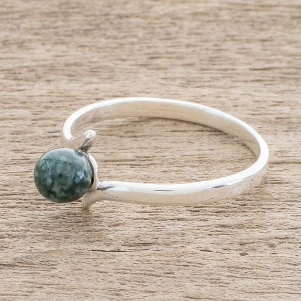 Alternate image for Round Jade Single-Stone Ring in Dark Green from Guatemala Abstract Orb in Dark Green