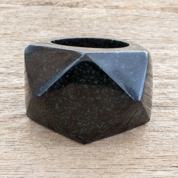Alternate image for Faceted Dark Green Jade Signet Ring from Guatemala Gleaming Facets