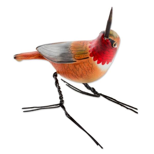Alternate image for Hand Sculpted Ceramic Rufous Hummingbird Figurine Rufous Hummingbird