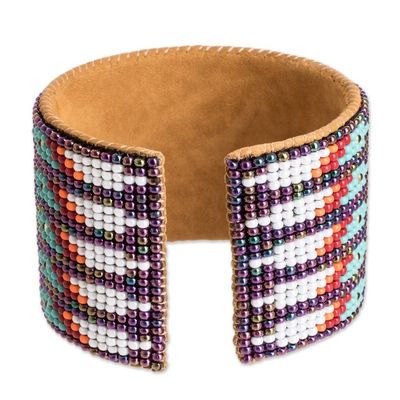 Alternate image for Beaded Leather and Suede Cuff Bracelet Handmade in Guatemala Ancestral Patterns