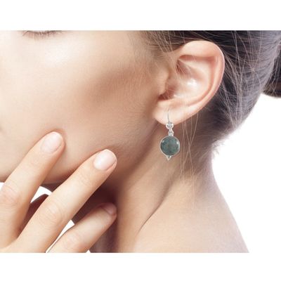 Alternate image for Modern Handmade Guatemalan Green Jade Earrings Three Wishes
