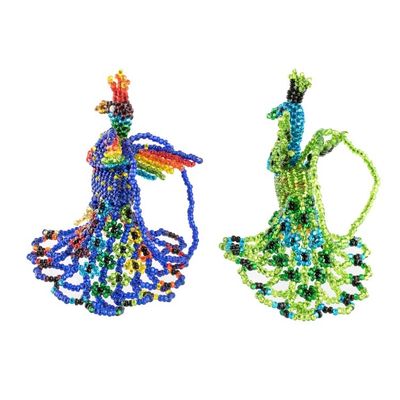 Alternate image for Hand-Beaded Glass Peacock Ornaments from Guatemala Pair Real Beauty