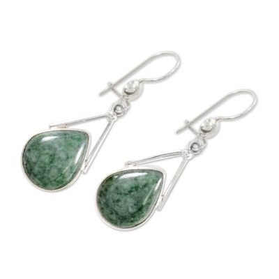 Alternate image for Green Jade and Sterling Silver Teardrop Earrings from Mexico Drops of Peace