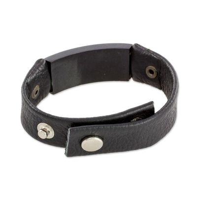 Alternate image for Jade and Leather Wristband Bracelet from Guatemala Black Fortress