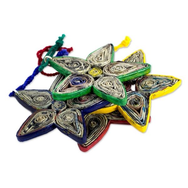 Alternate image for Hand Crafted Recycled Paper Christmas Ornaments Set of 4 Stars of Joy