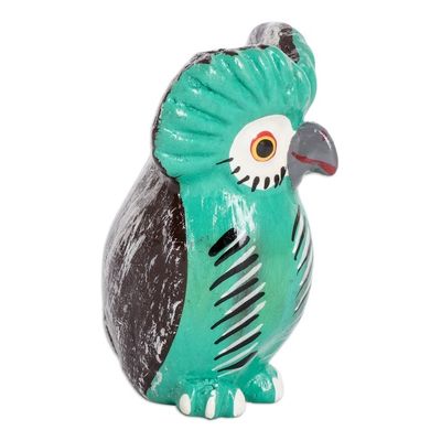 Alternate image for Green Ceramic Owl Figurine Handmade and Painted in Guatemala Adorable Tecolote