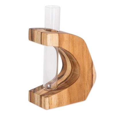 Alternate image for Watertight Teak Wood Vase with Glass Tube from Guatemala Home Sophistication