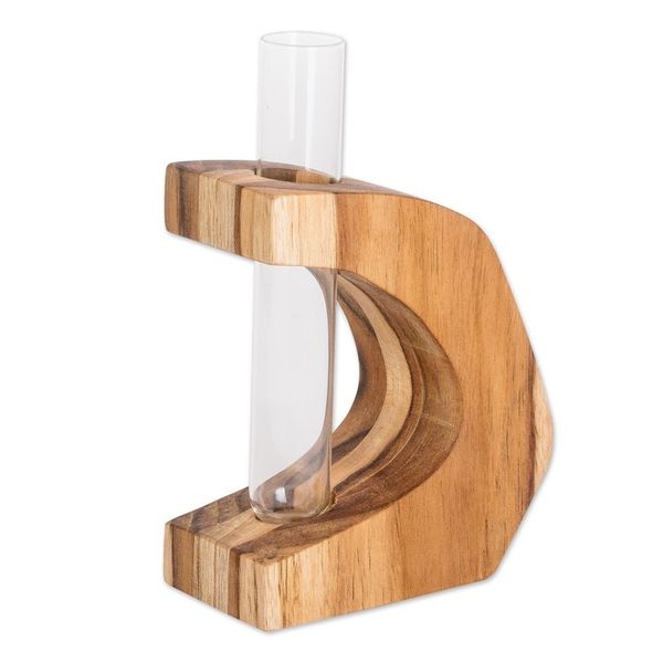 Alternate image for Watertight Teak Wood Vase with Glass Tube from Guatemala Home Sophistication