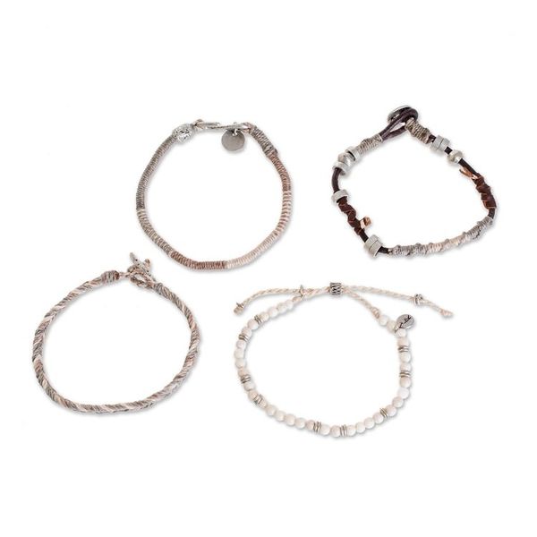Alternate image for Unisex Beige Macrame Bracelets Set of 4 Maya Highlands