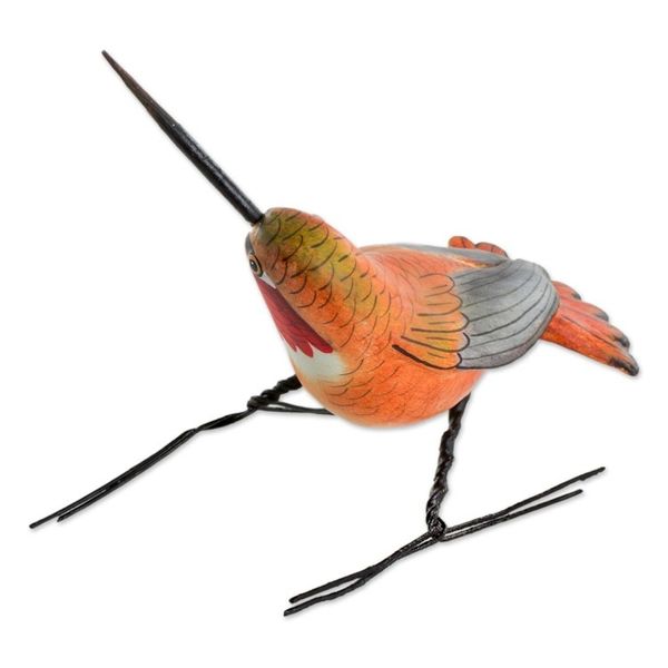 Alternate image for Hand Sculpted Ceramic Rufous Hummingbird Figurine Rufous Hummingbird