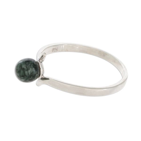Alternate image for Round Jade Single-Stone Ring in Dark Green from Guatemala Abstract Orb in Dark Green