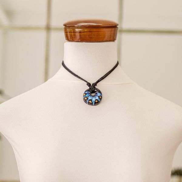 Alternate image for Floral Adjustable Painted Ceramic Pendant Necklace in Blue Nights Blue Grace