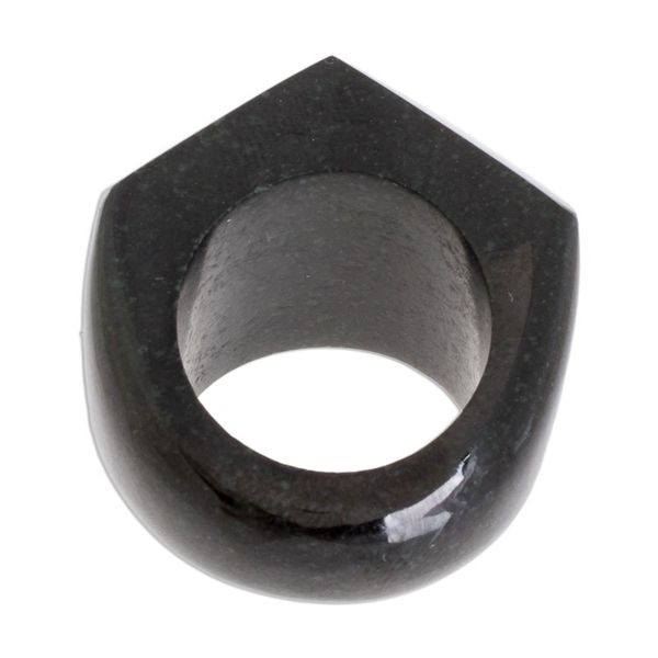 Alternate image for Faceted Dark Green Jade Signet Ring from Guatemala Gleaming Facets