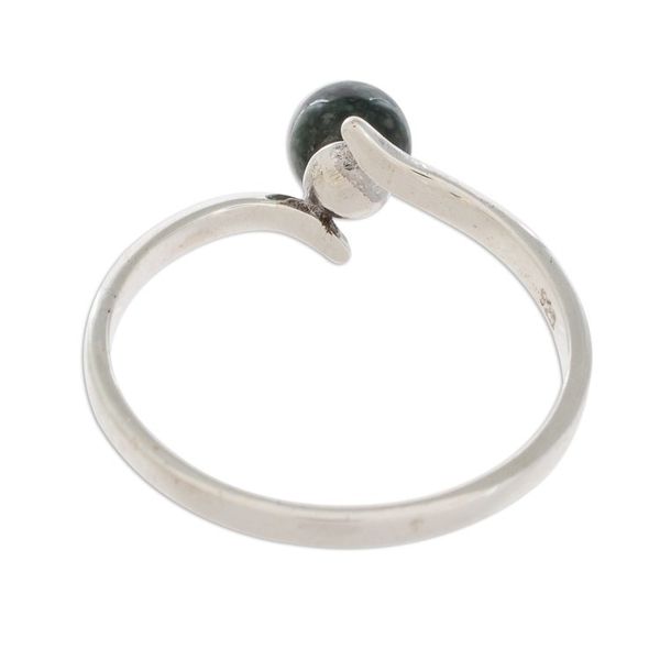 Alternate image for Round Jade Single-Stone Ring in Dark Green from Guatemala Abstract Orb in Dark Green
