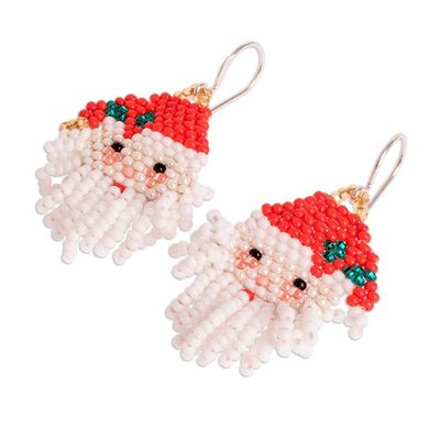 Alternate image for Handmade Red and White Beaded Santa Christmas Earrings Santa Claus Cheer