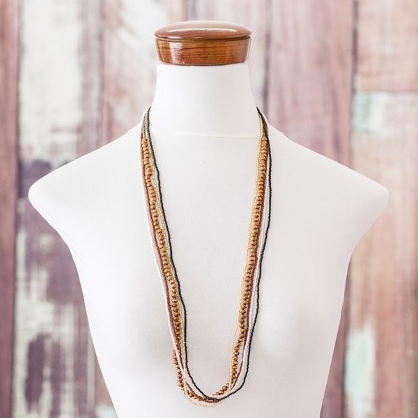 Alternate image for Earth Tones and Black Beaded Necklaces Set of 5 Golden Ethereal Fusion