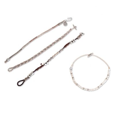 Alternate image for Unisex Beige Macrame Bracelets Set of 4 Maya Highlands