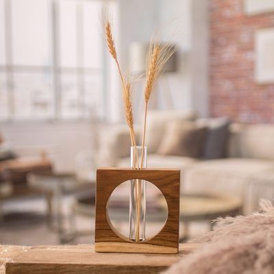 Alternate image for Watertight Teak Wood Stand with Glass Tube Vase Home Elegance