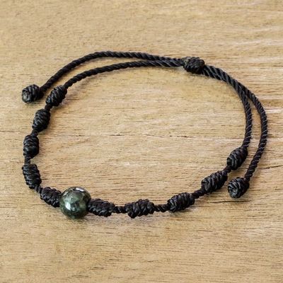 Alternate image for Unisex Black Cord and Green Jade Bracelet Knotty