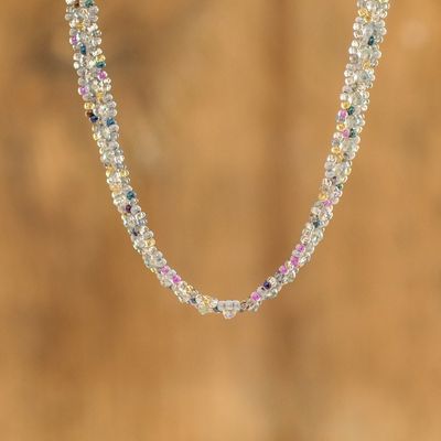 Alternate image for Handmade Glass and Crystal Beaded Necklace in Grey Serene Morning