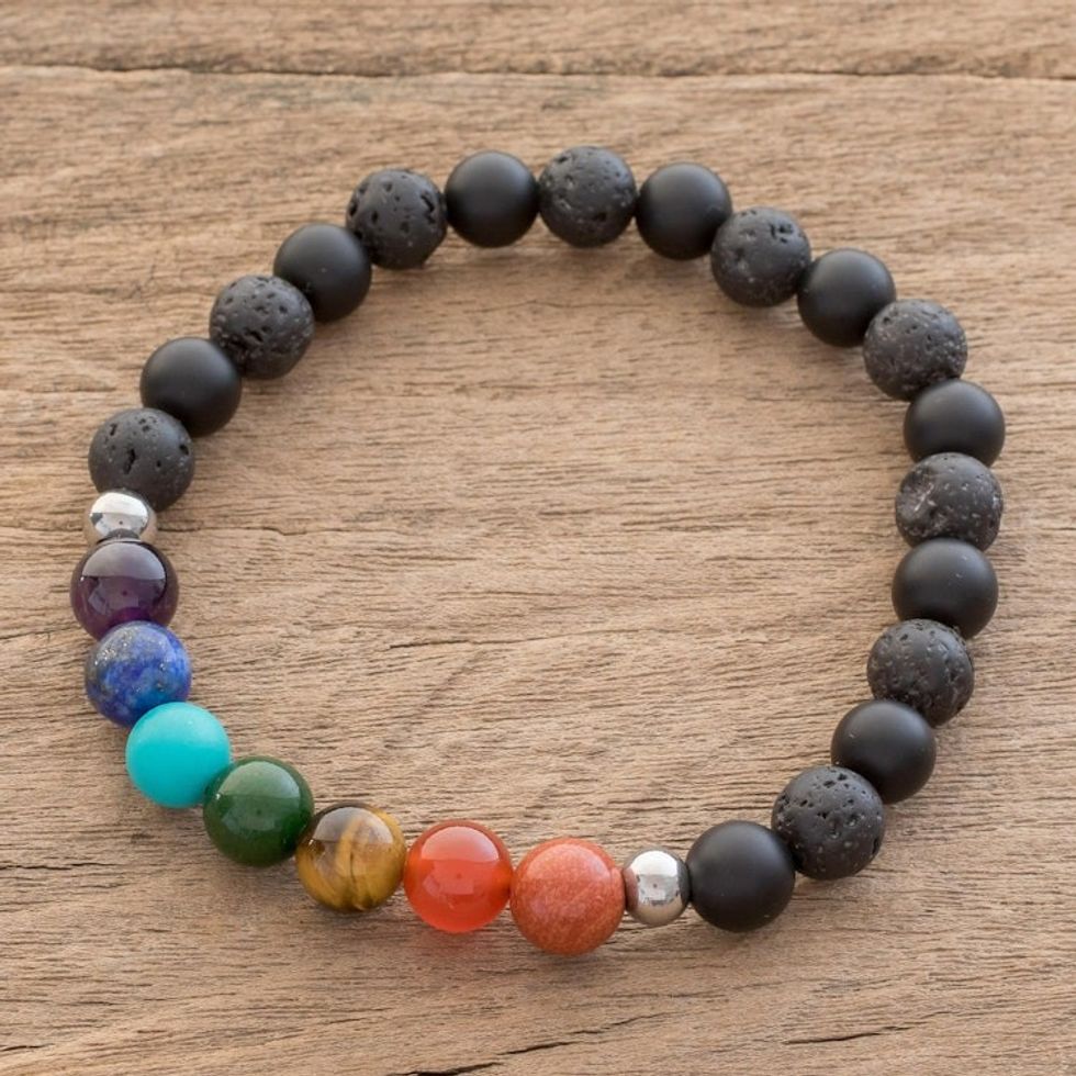 Men's Multi-Gemstone Chakra Beaded Stretch Bracelet 'Bold Chakra'