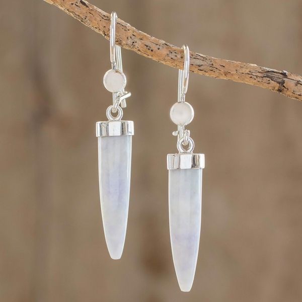 Alternate image for Artisan Crafted Lilac Jade Dangle Earrings Forest Cat