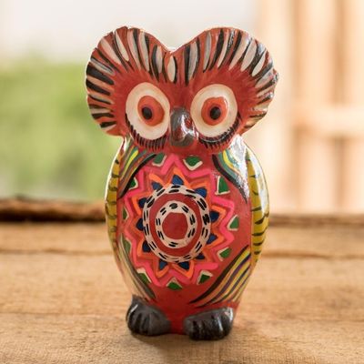 Alternate image for Red Ceramic Owl Figure with Geometric Design on Chest Mandala Owl
