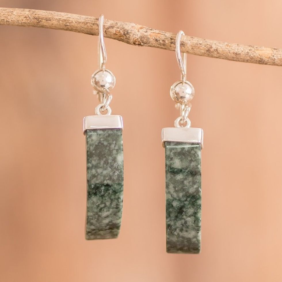 Modern Sterling Silver Dangle Earrings with Jade Stones 'Imperial Harmony'