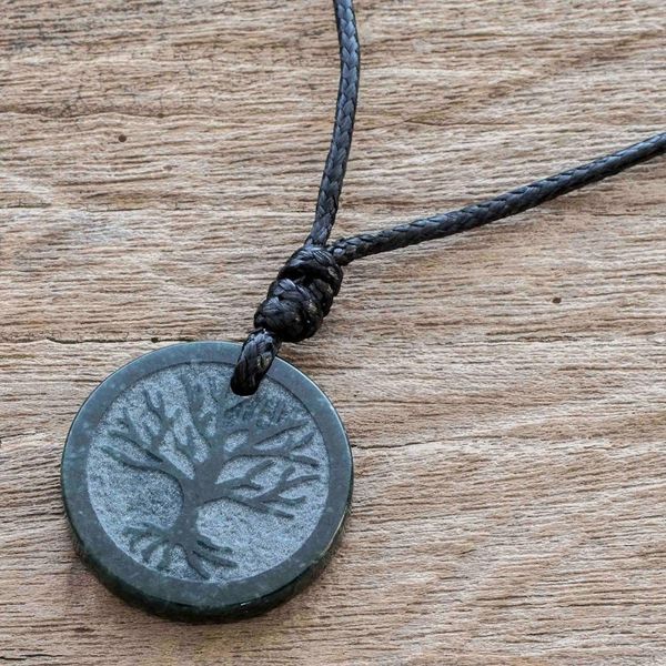Alternate image for Tree Motif Dark Green Jade Pendant Necklace from Guatemala Tree Branches