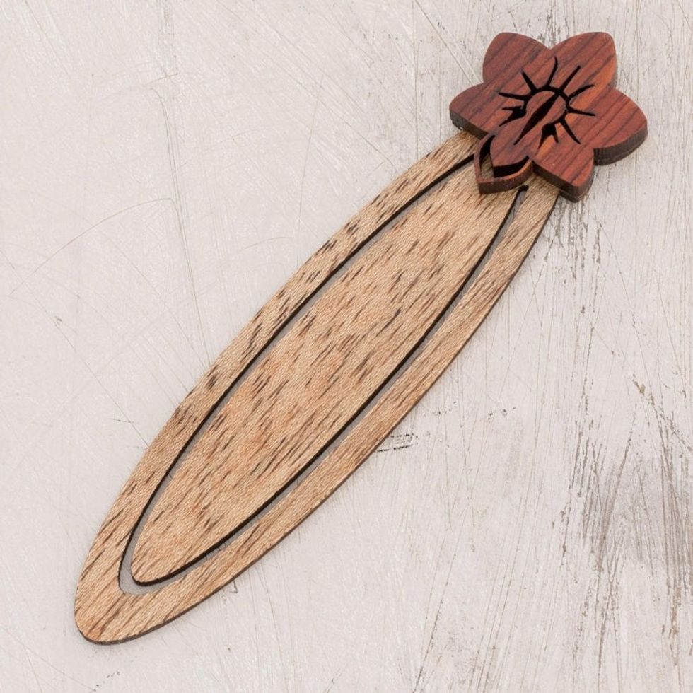 Floral Teak Wood Bookmark from Costa Rica 'Sarchi Flower'