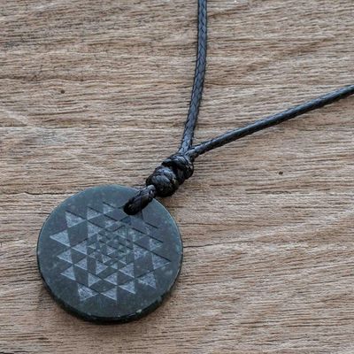 Alternate image for Black Jade Geometric Pendant Necklace from Guatemala Geometric Inspiration
