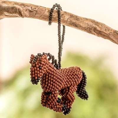 Alternate image for Handmade Horse-Themed Beaded Ornament for Home Decor Galloping in Brown