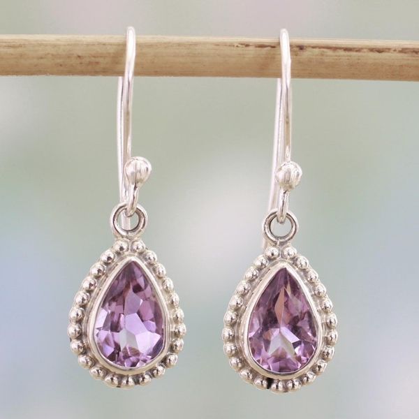 Alternate image for Amethyst and Sterling Silver Dangle Earrings from India Radiant Lilac