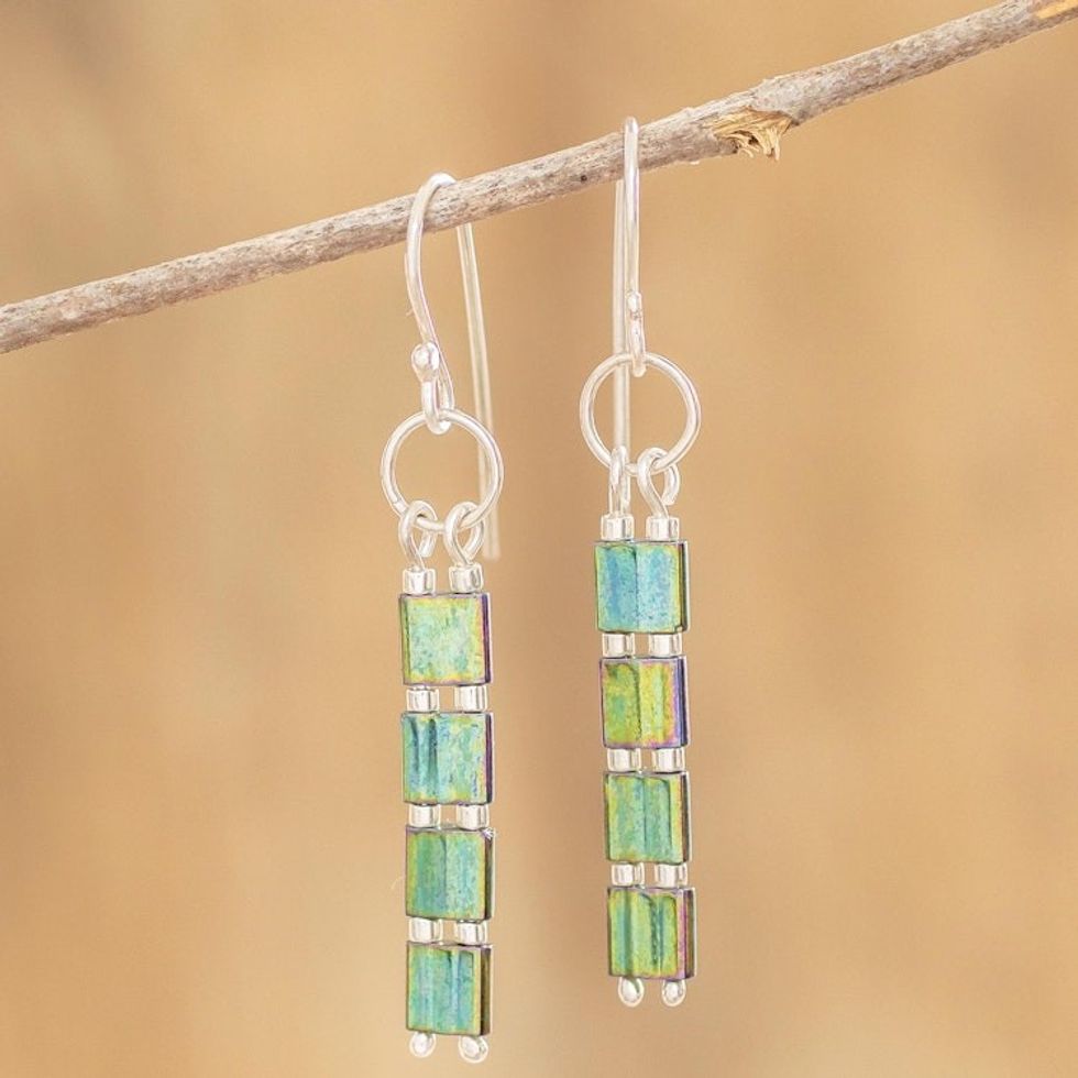 Green Glass Beaded Earrings 'Emerald Coast'