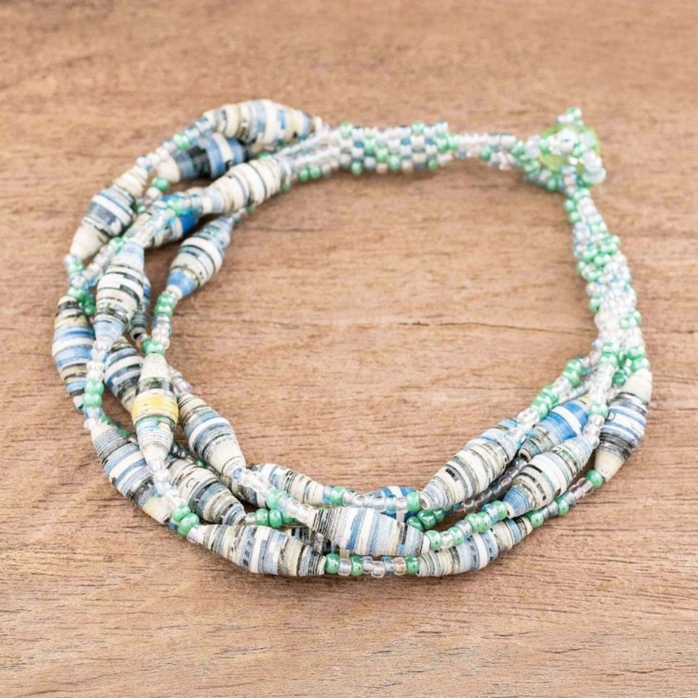 Beaded Bracelet with Recycled Paper 'Bonds of Friendship in Mint'