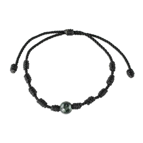 Alternate image for Unisex Black Cord and Green Jade Bracelet Knotty