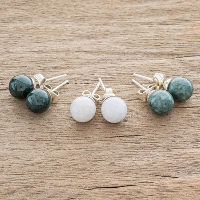 Alternate image for Handmade Sterling Silver Jade Stud Earrings Set of 3 Maya Moons