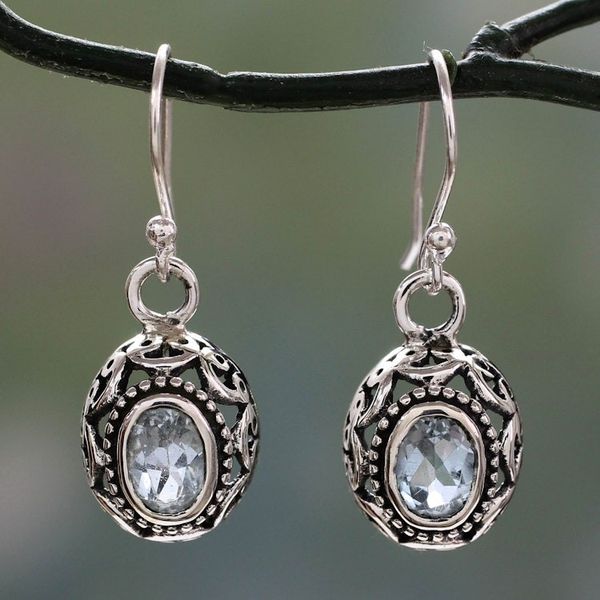 Alternate image for Blue Topaz Earrings Sterling Silver Jewelry from India Surreal