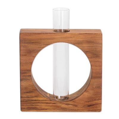 Alternate image for Watertight Teak Wood Stand with Glass Tube Vase Home Elegance