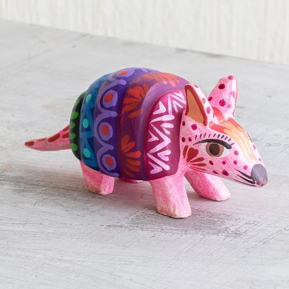 Artisan Crafted Wood Armadillo Figurine 'Artful Armadillo'
