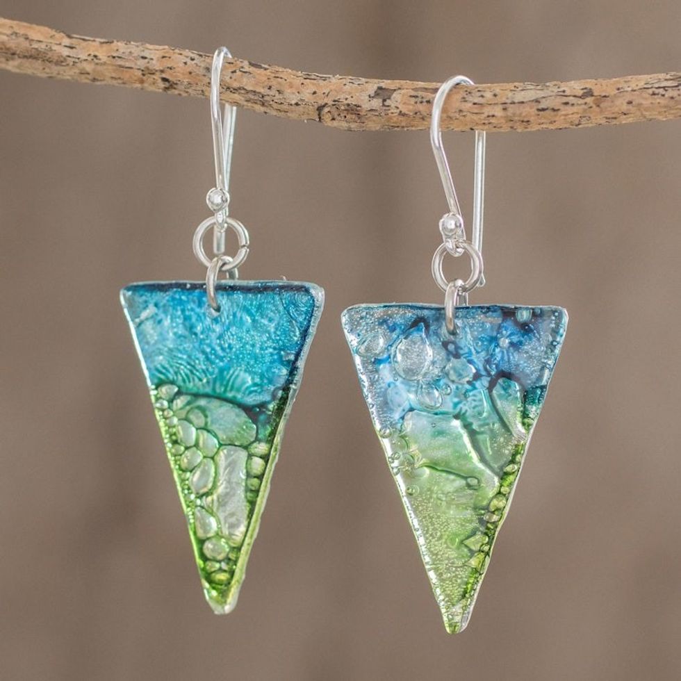 Triangular Recycled CD Dangle Earrings from Guatemala 'Ombre Triangles'
