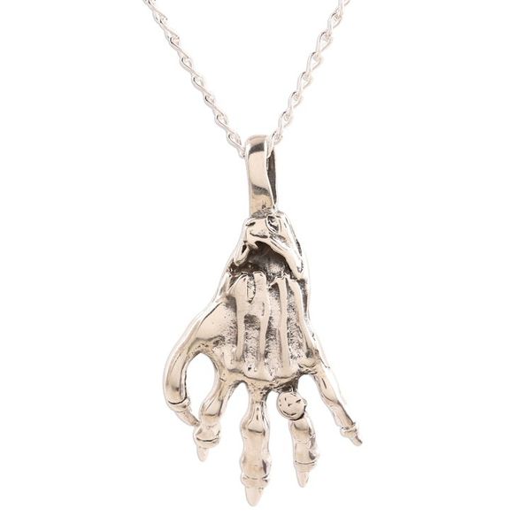 Alternate image for Skeleton Hand Sterling Silver Pendant Necklace from India Mighty Hand