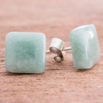 Alternate image for Apple Green Square Jade Stud Earrings from Guatemala Simply Luxurious