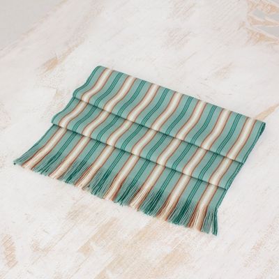Alternate image for Green Striped Cotton Table Runner from Guatemala Forest Path