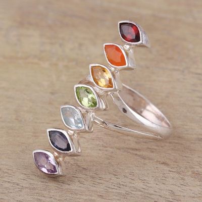 Alternate image for Multi-Gemstone Chakra Cocktail Ring Handmade in India Chakra Alliance